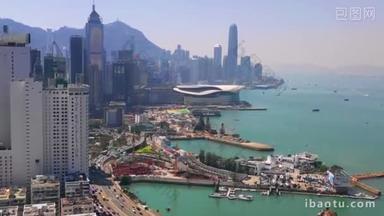 香港-2018年5月: 铜锣湾区的鸟图, 位于市区, 设有住宅和商业楼宇及摩天大楼.